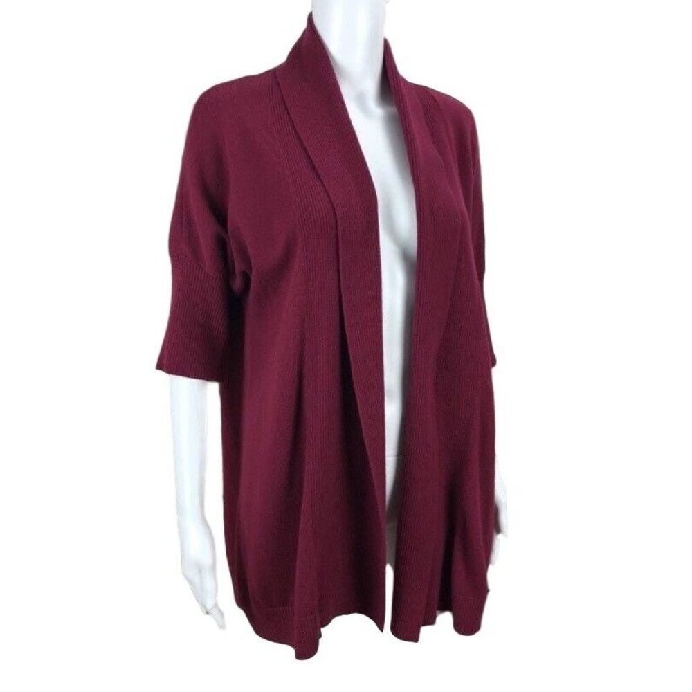 Chicos Cardigan Size 2 Sweater Angora Blend Open Front Cranberry  EUC
